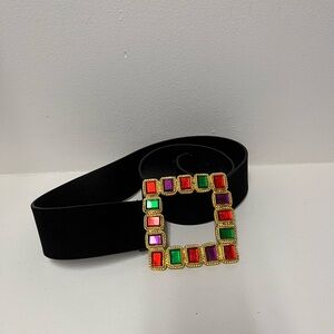 Colorful Gemstone Buckle Black Belt